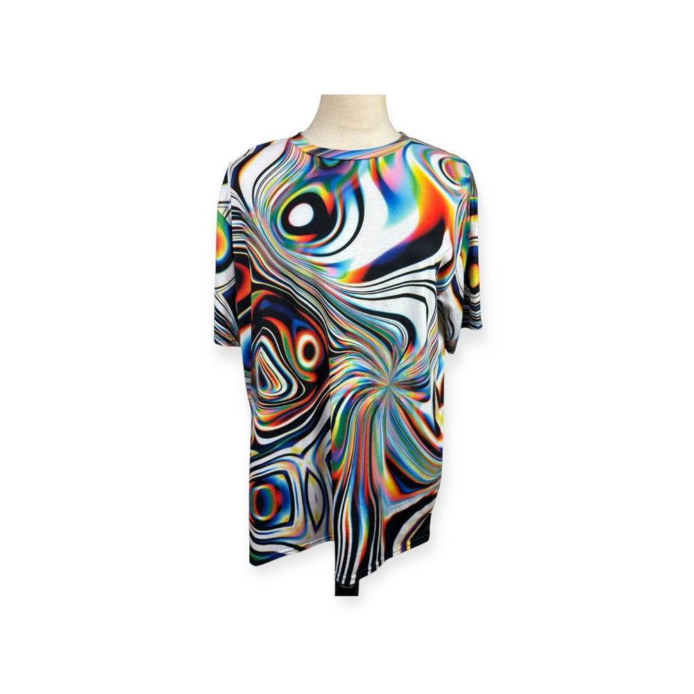 iEDM Psychedelic Multicolor Stretch Short Sleeve Crew Neck T-Shirt Size Large